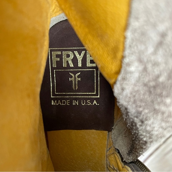 FRYE Sabrina brown leather block heel round toe campus mid boots, size 6.5 - Picture 2 of 15